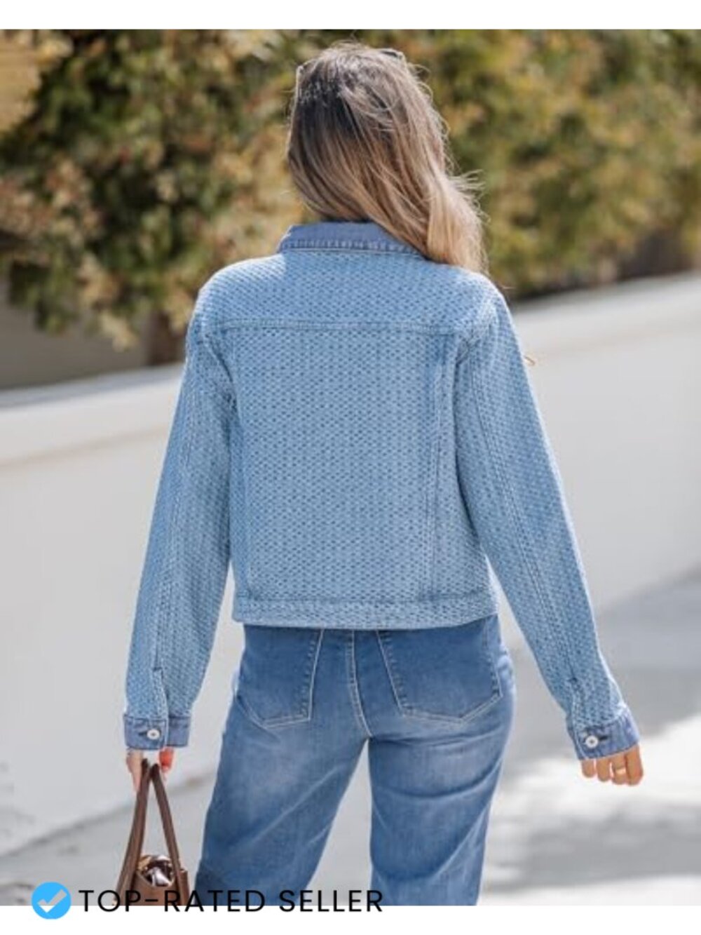 Distressed Button Down Long Sleeve Denim Jacket with Pockets - Picture 3 of 6